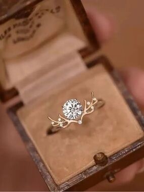 14K Gold Plated Antler Rings for Women Cubic Zirconia Statement Promise Rings